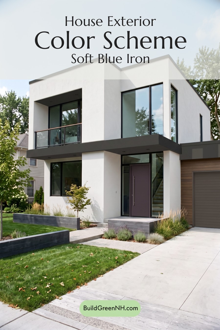 Blue Modern Villa Exterior Color Scheme: Soft Blue Iron