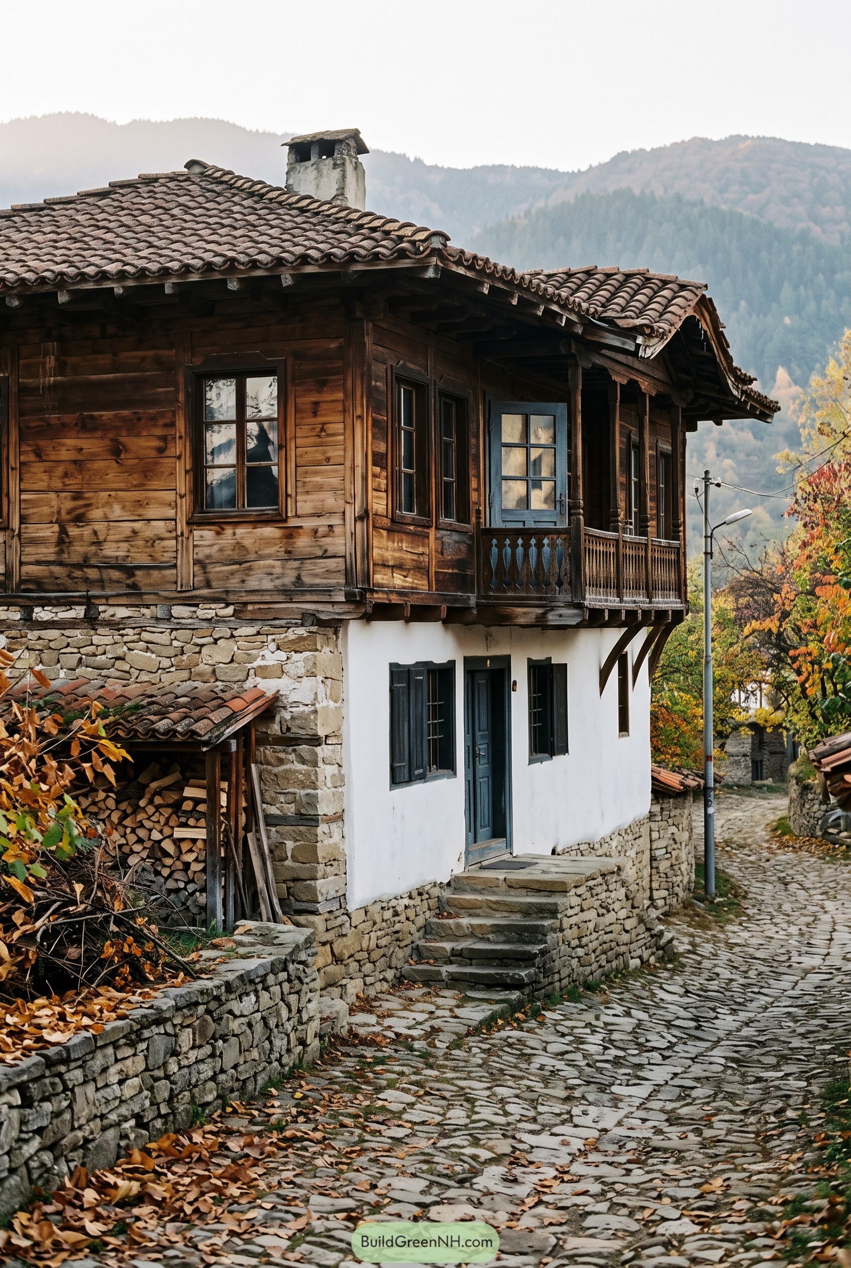 Bulgarian style house with wooden upper floor