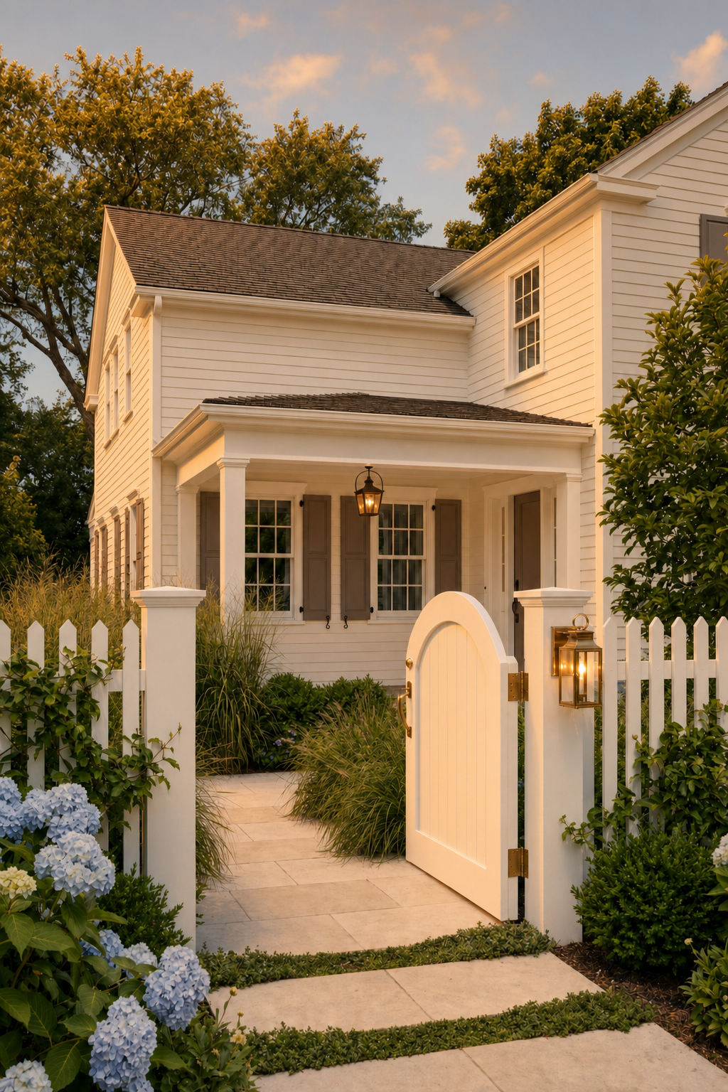 Classic Coastal White Exterior Color Scheme: Classic Coastal White - Golden Hour