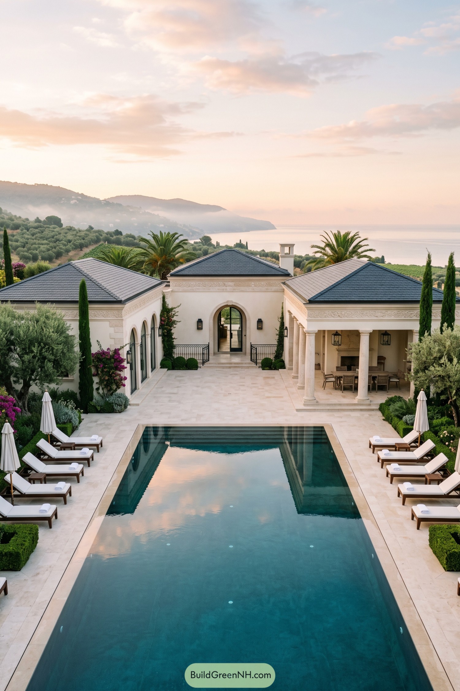 Roman style villa with pool terrace overlooking the sea