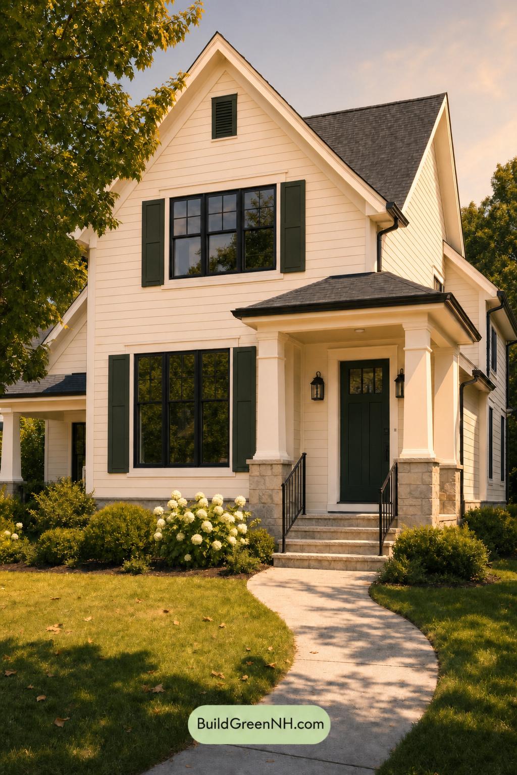 Cream Color House Exterior Paint Scheme: Biscuit Meridian - Golden Hour