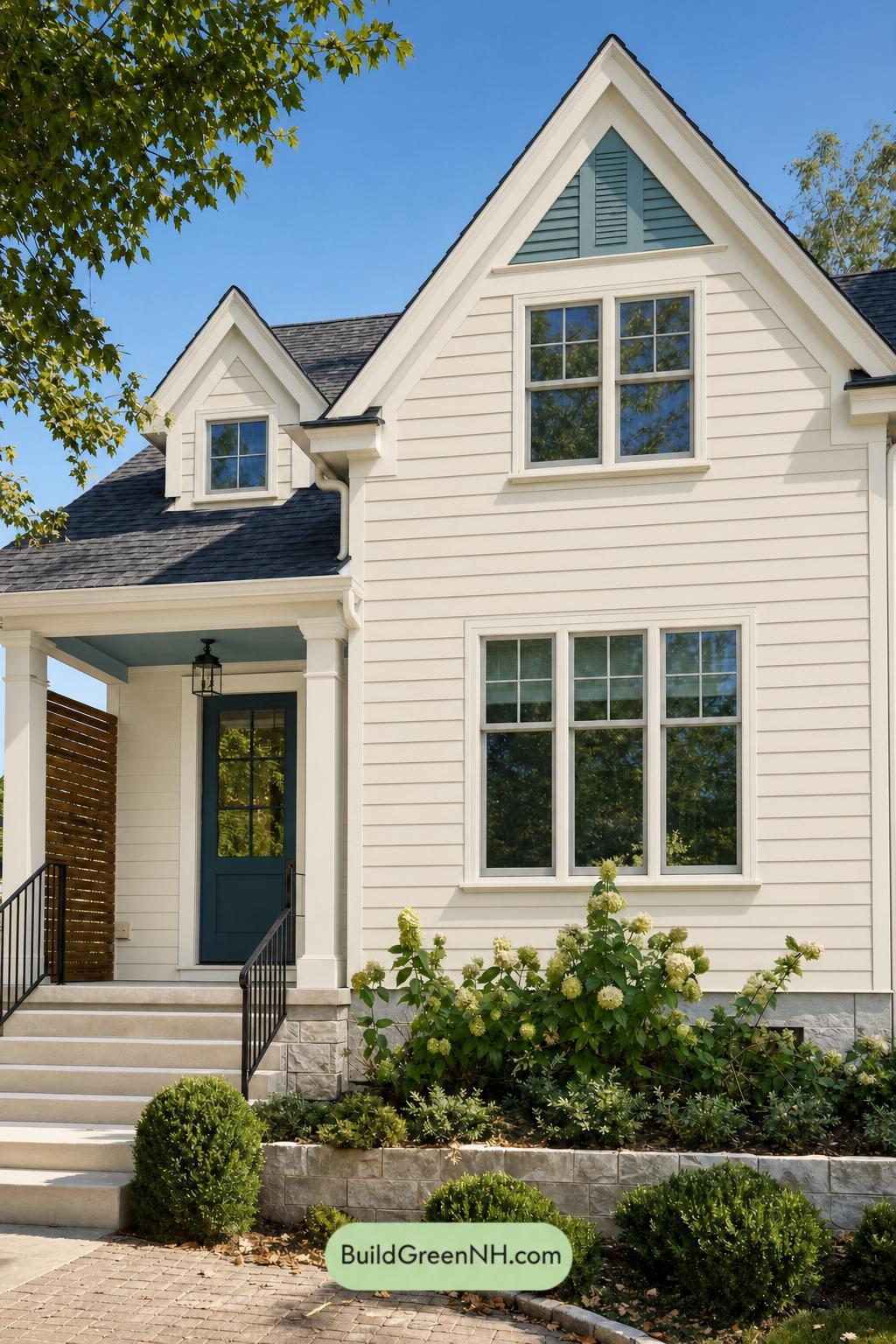 Cream Color House Exterior Paint Scheme: Buttercream Verdigris