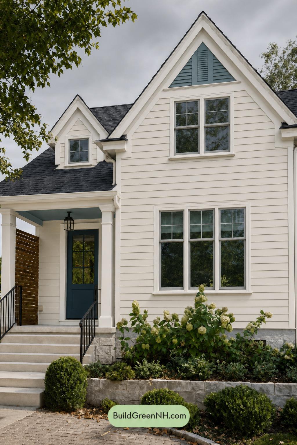 Cream Color House Exterior Paint Scheme: Buttercream Verdigris - Overcast