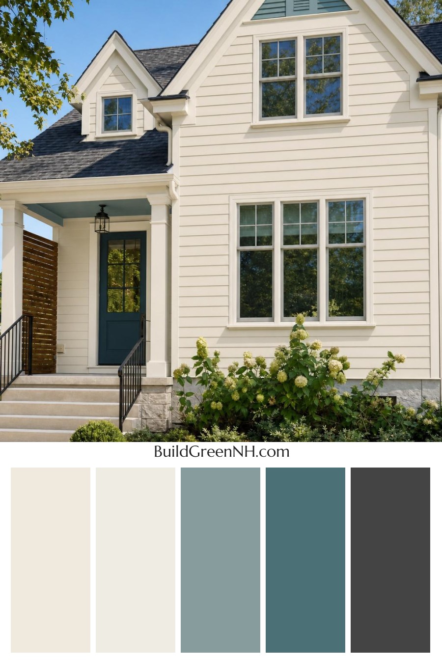 Cream Color House Exterior Paint Scheme: Buttercream Verdigris