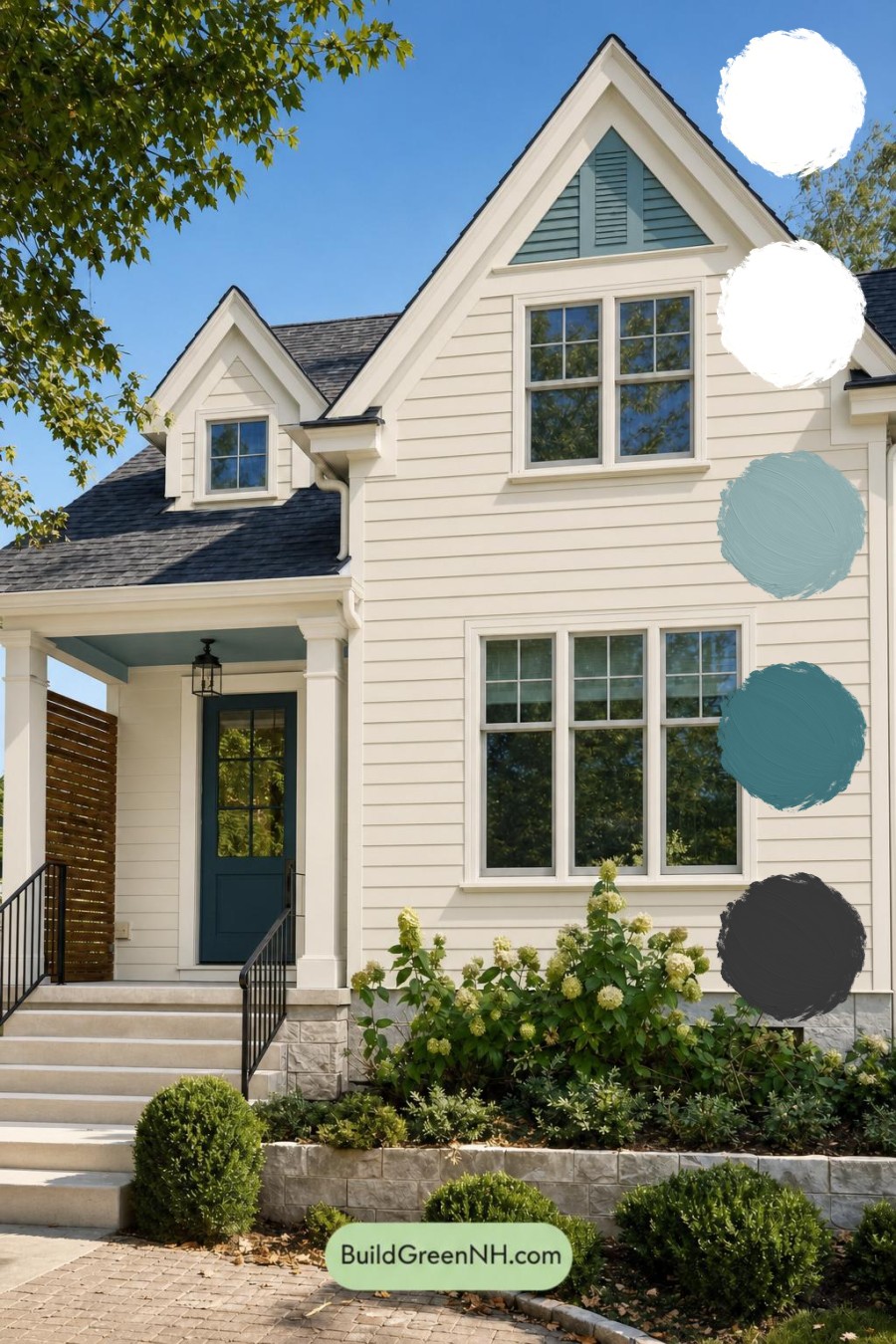Cream Color House Exterior Paint Scheme: Buttercream Verdigris