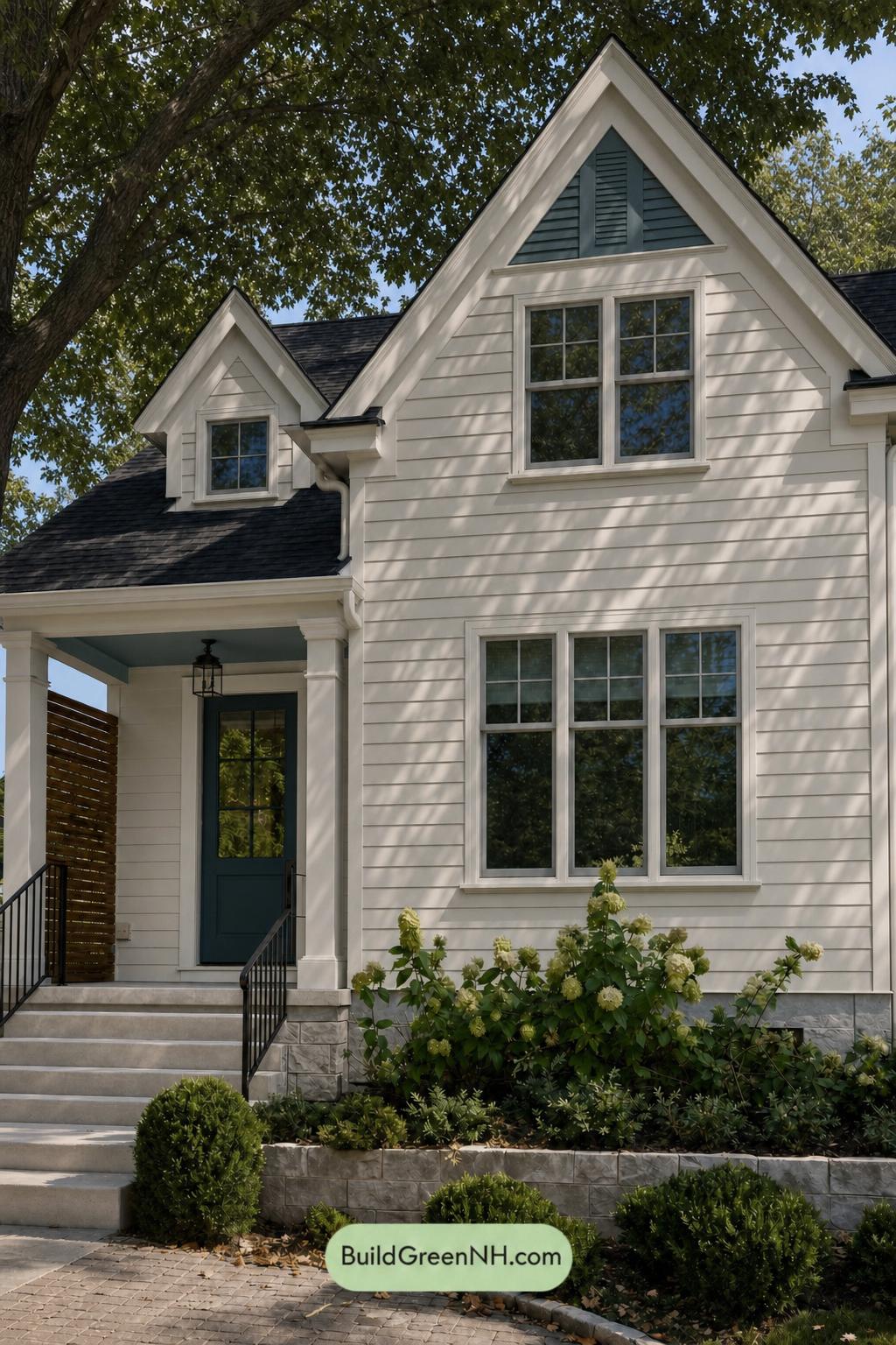 Cream Color House Exterior Paint Scheme: Buttercream Verdigris - Shade