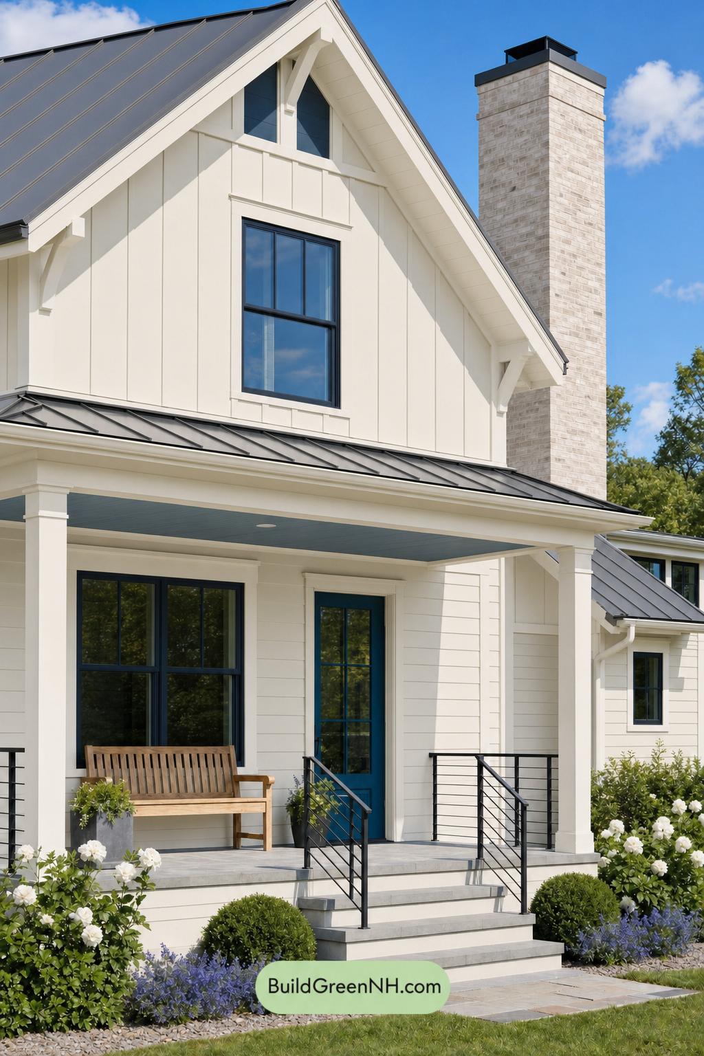 Cream Color House Exterior Paint Scheme: Chiffon Cobalt