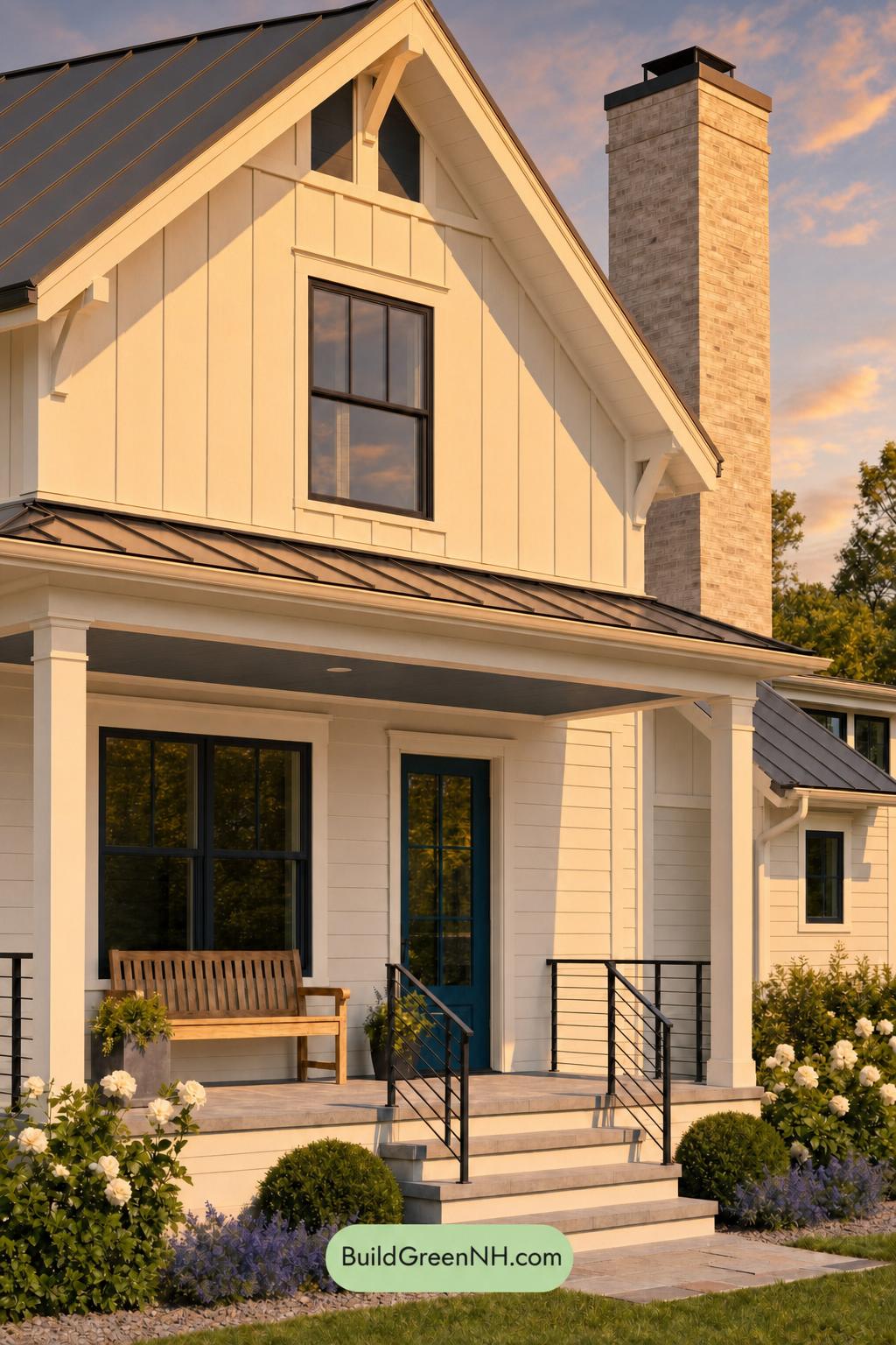 Cream Color House Exterior Paint Scheme: Chiffon Cobalt - Golden Hour