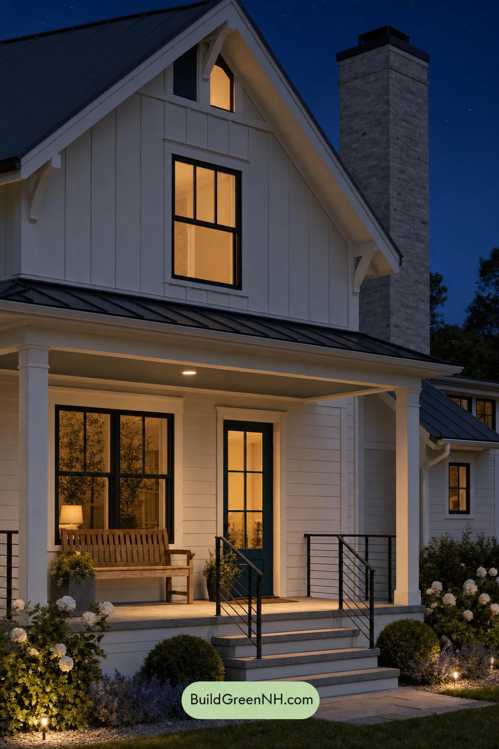 Cream Color House Exterior Paint Scheme: Chiffon Cobalt - Nighttime