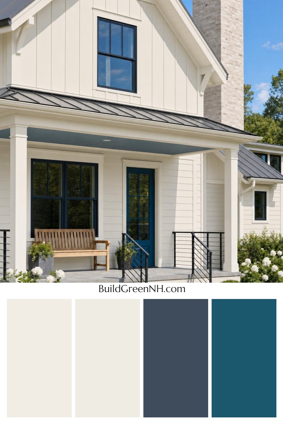 Cream Color House Exterior Paint Scheme: Chiffon Cobalt