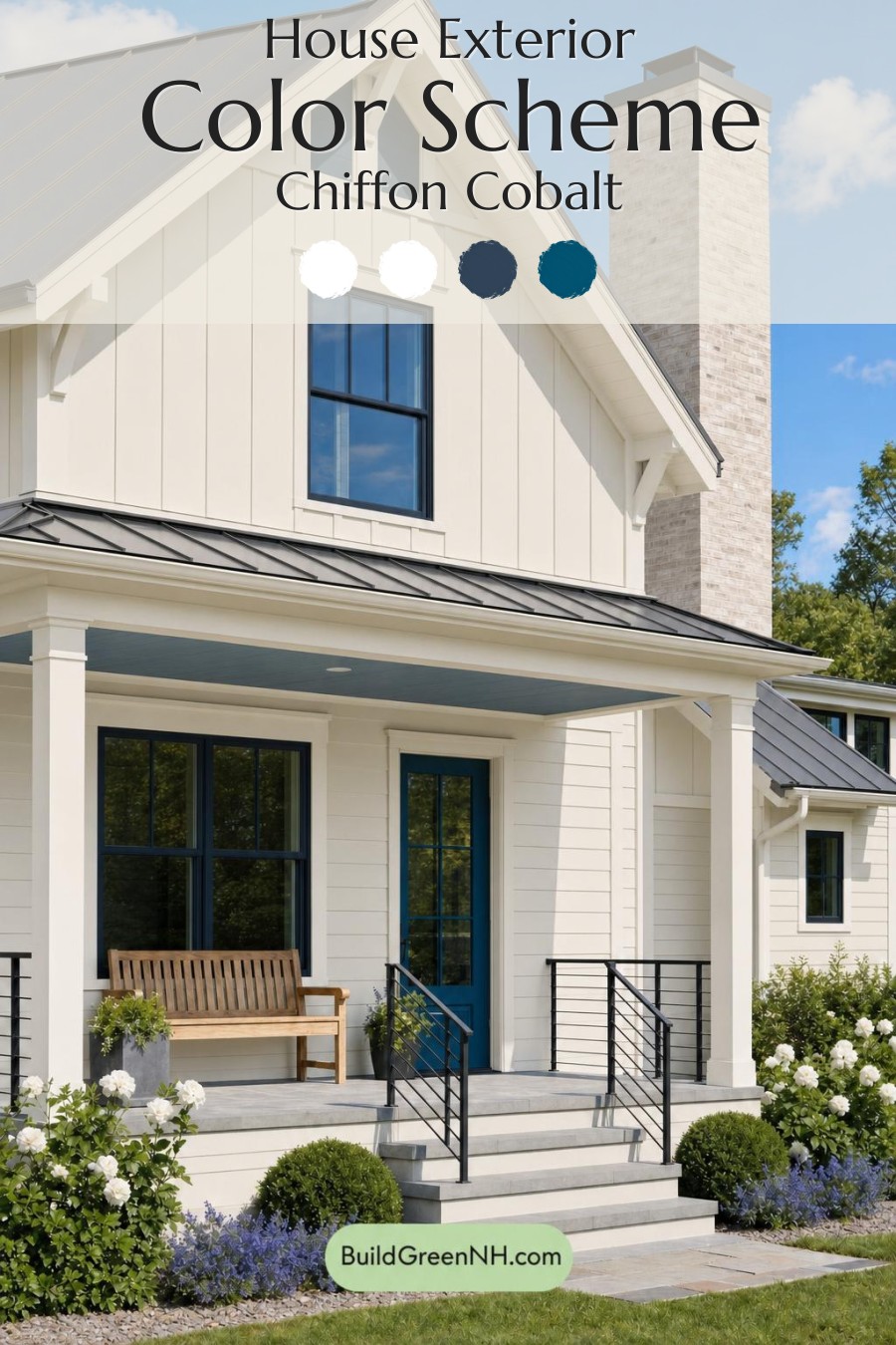 Cream Color House Exterior Paint Scheme: Chiffon Cobalt