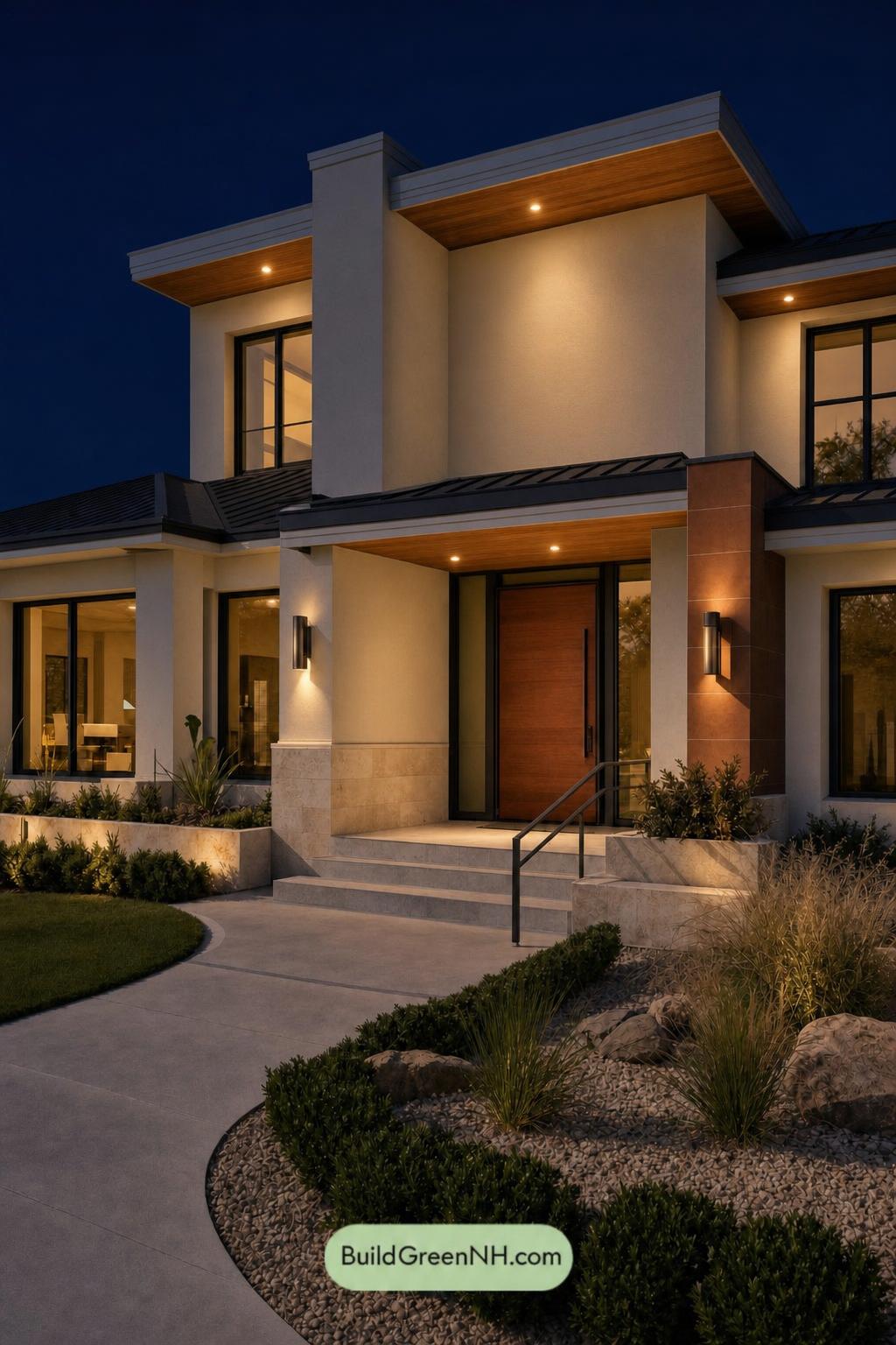 Cream Color House Exterior Paint Scheme: Citrine Passage - Nighttime