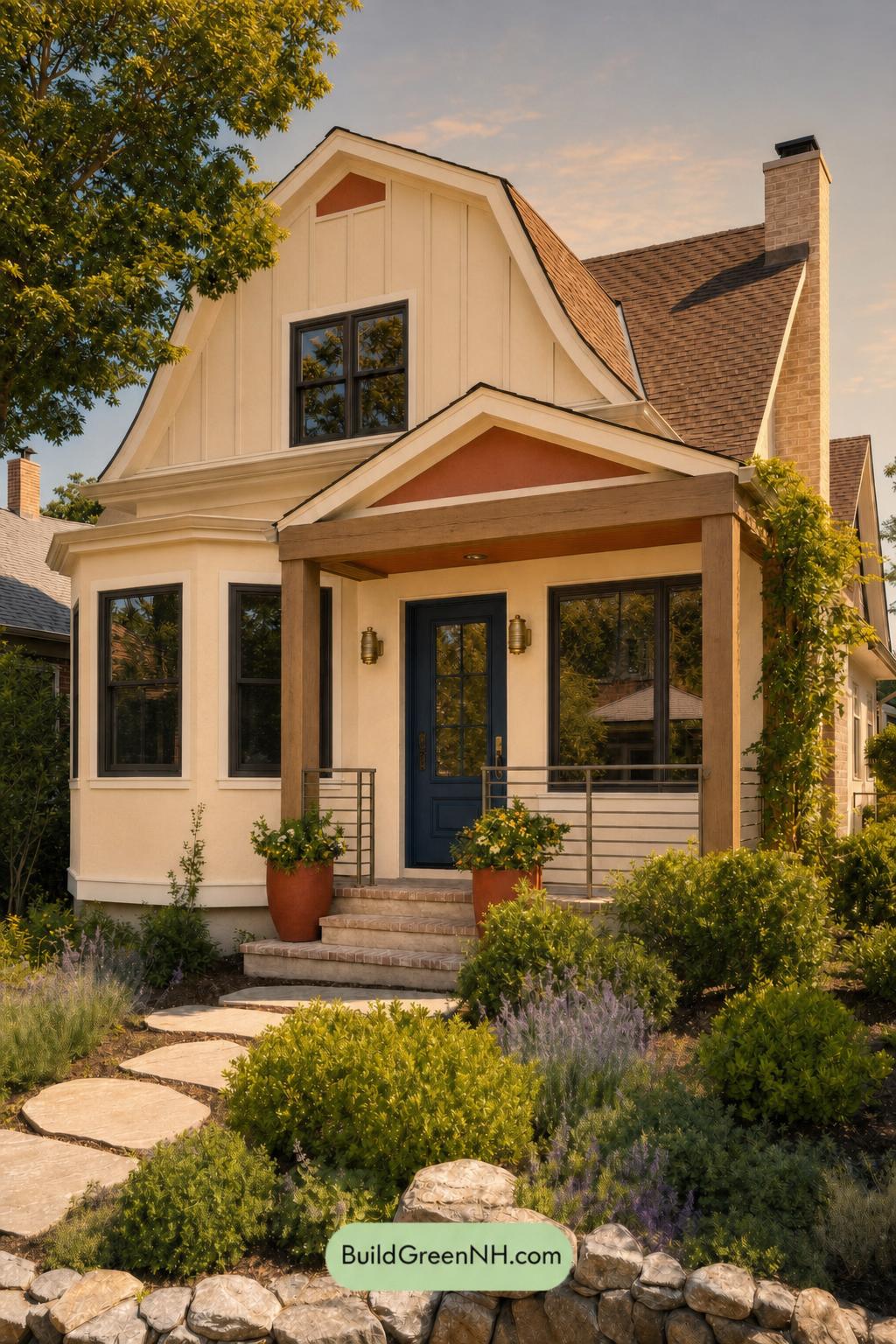 Cream Color House Exterior Paint Scheme: Custard Stillwater - Golden Hour