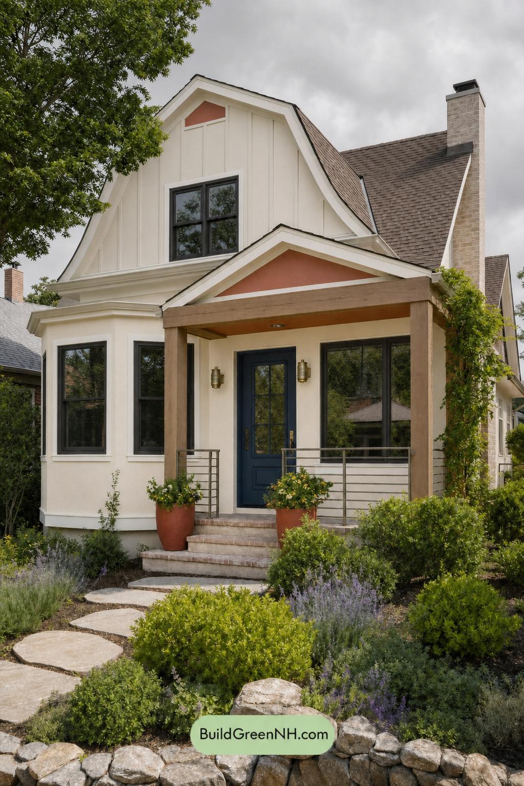Cream Color House Exterior Paint Scheme: Custard Stillwater - Overcast