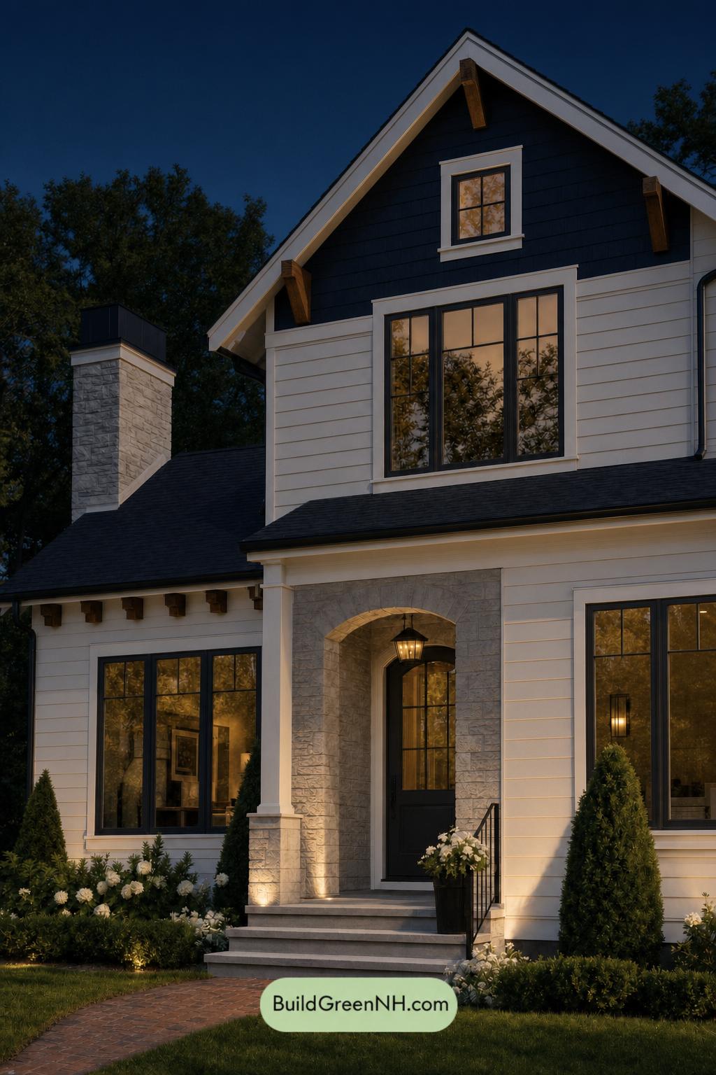 Cream Color House Exterior Paint Scheme: Ecru Nightfall - Nighttime