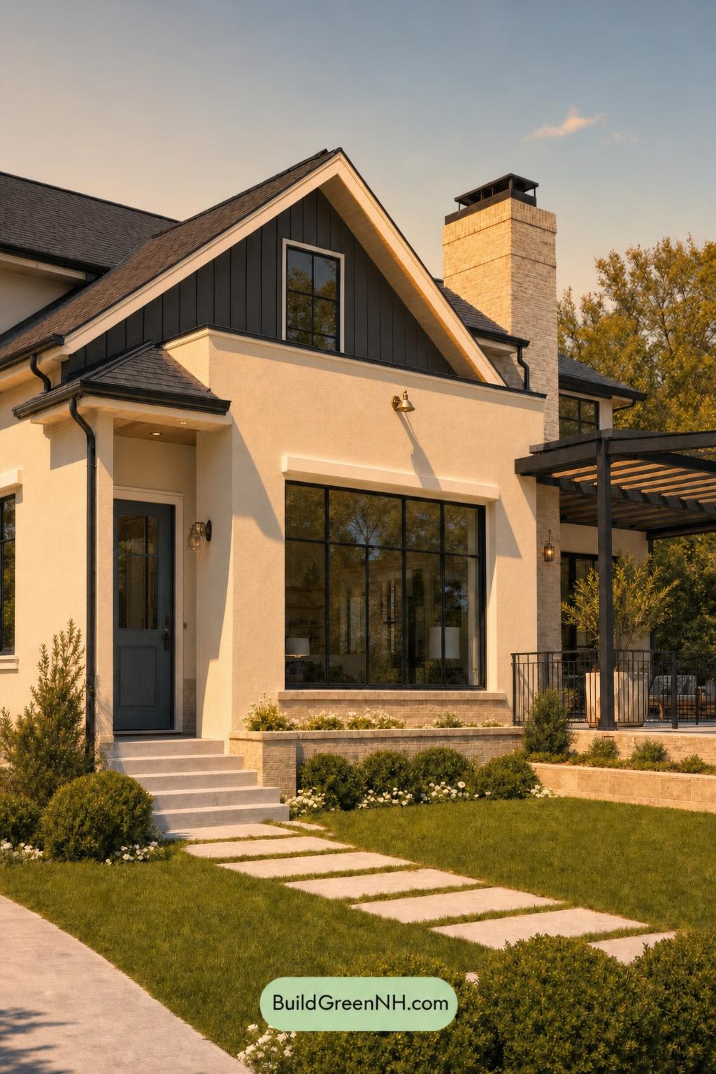 Cream Color House Exterior Paint Scheme: Harbor Lantern - Golden Hour