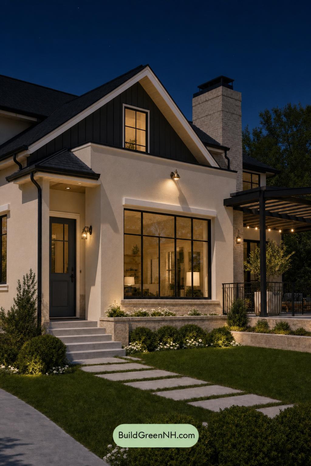 Cream Color House Exterior Paint Scheme: Harbor Lantern - Nighttime