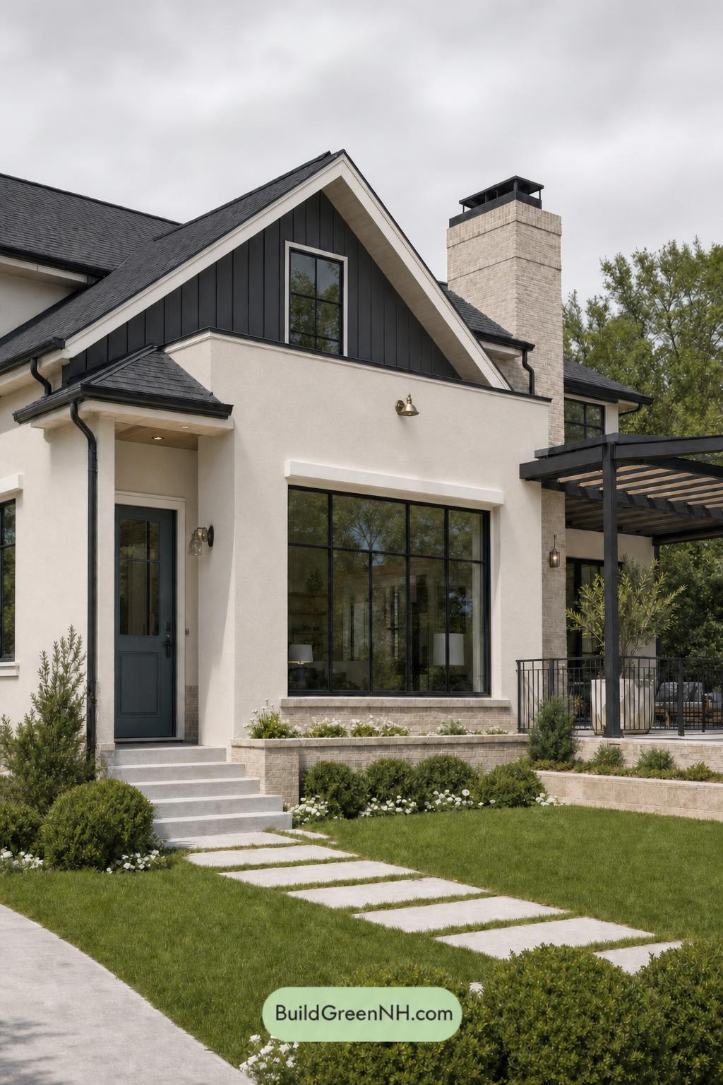 Cream Color House Exterior Paint Scheme: Harbor Lantern - Overcast