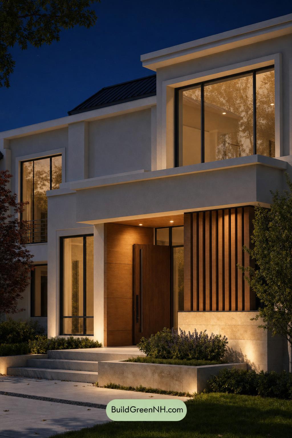 Cream Color House Exterior Paint Scheme: Ivory Ember - Nighttime