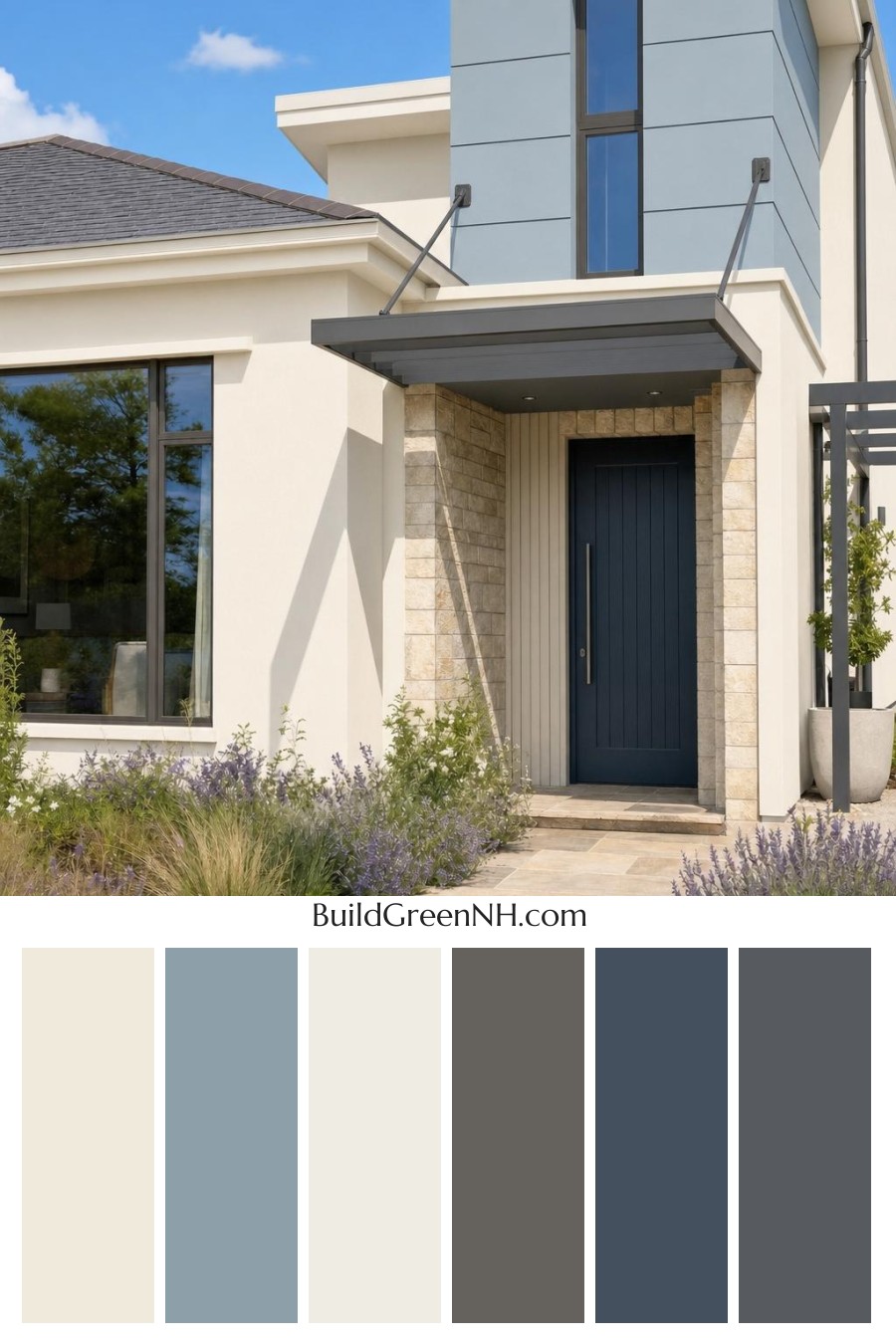 Cream Color House Exterior Paint Scheme: Linen Blue Hearth