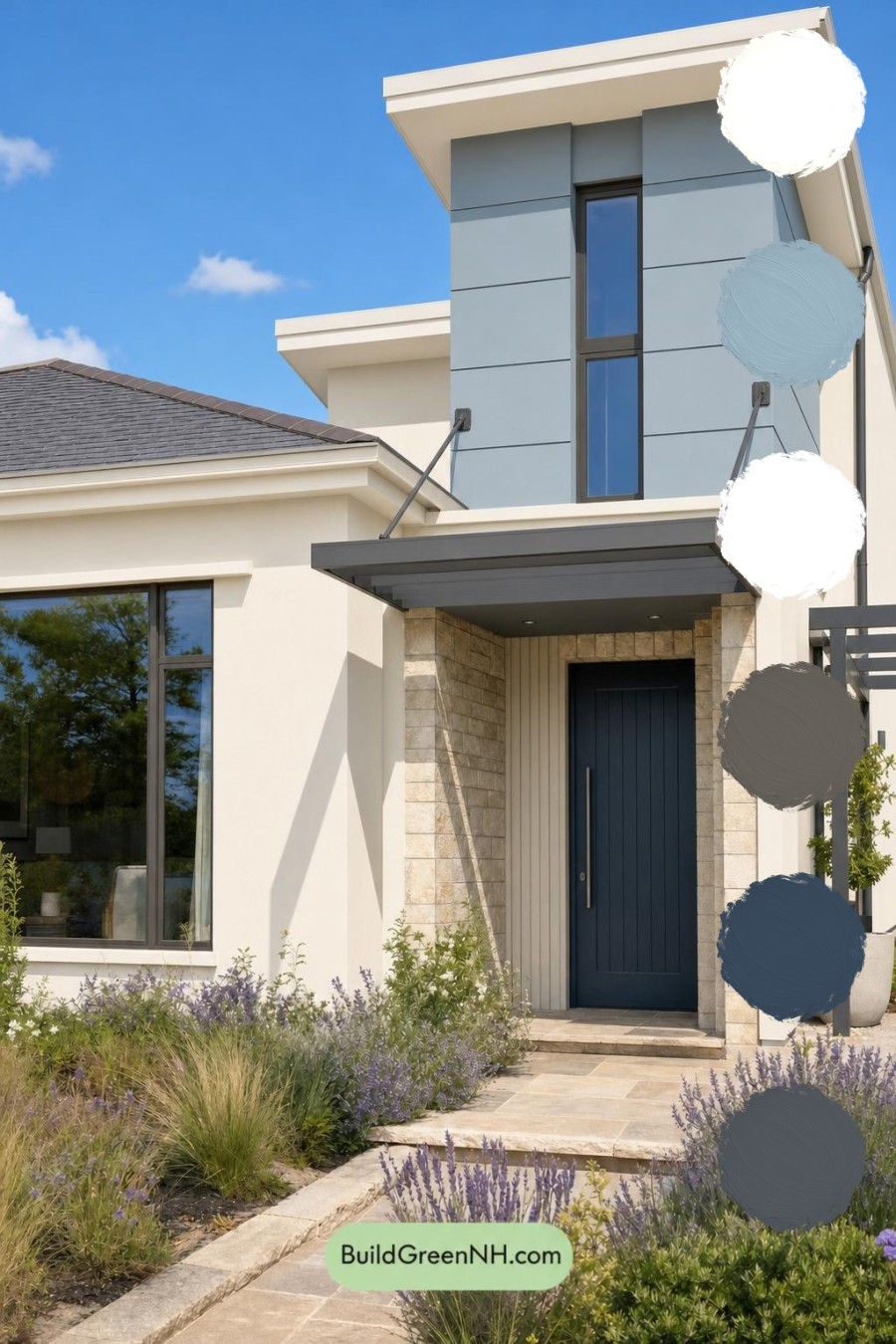 Cream Color House Exterior Paint Scheme: Linen Blue Hearth