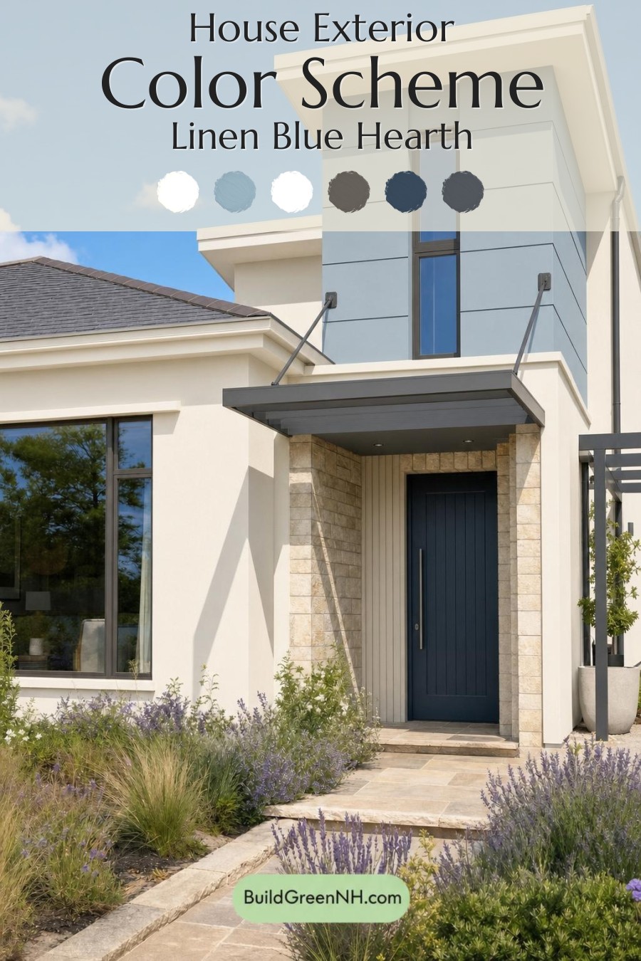 Cream Color House Exterior Paint Scheme: Linen Blue Hearth