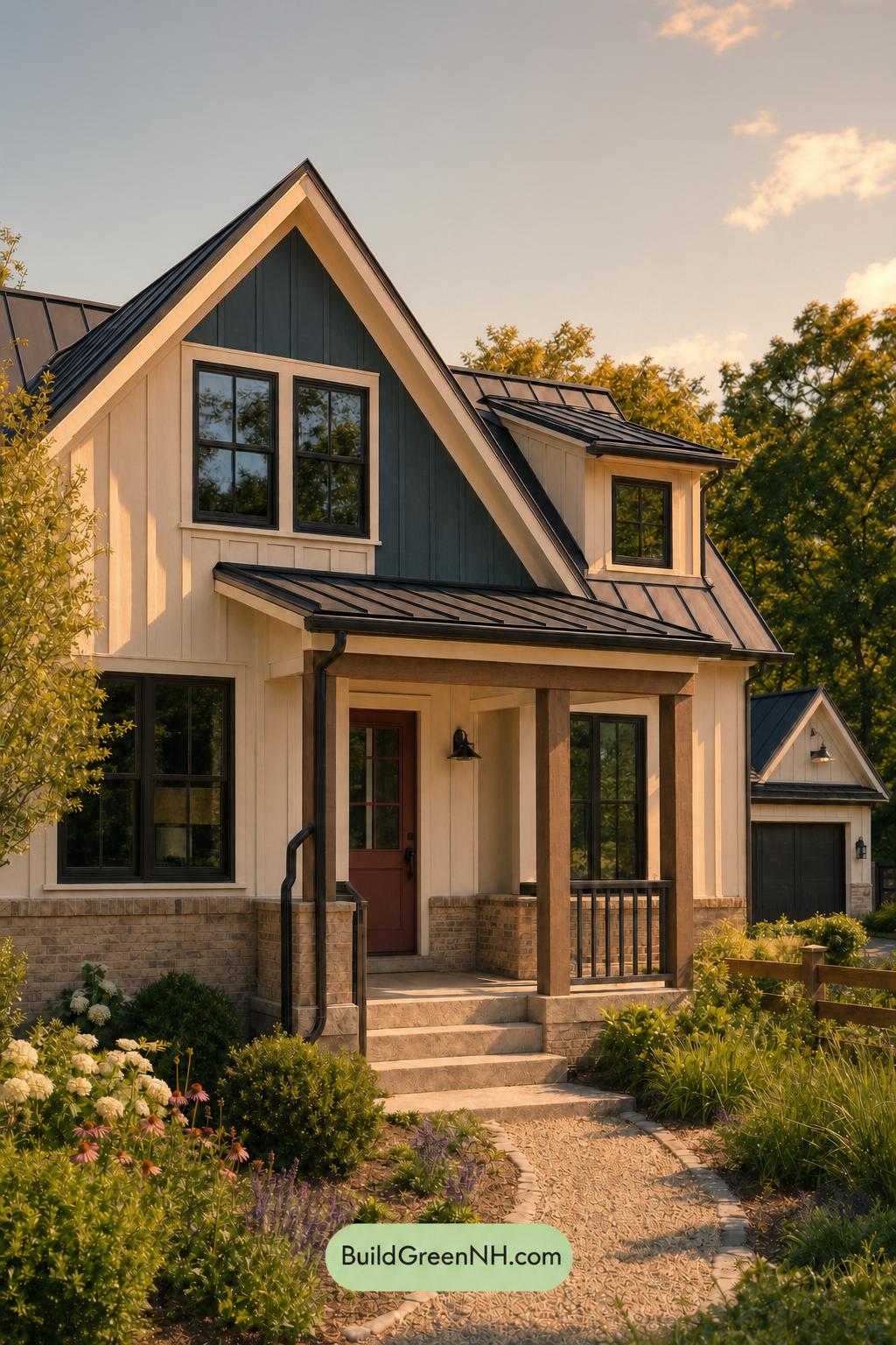 Cream Color House Exterior Paint Scheme: Parchment Orchard - Golden Hour