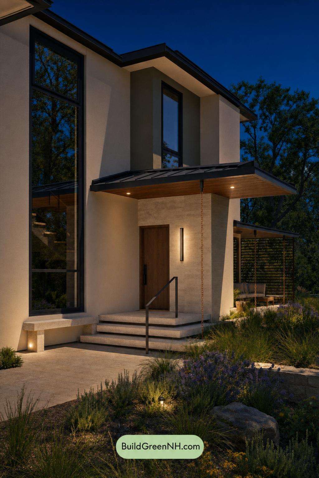 Cream Color House Exterior Paint Scheme: Sienna Shelter - Nighttime