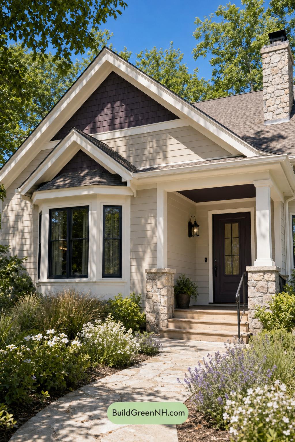 Cream Color House Exterior Paint Scheme: Vanilla Aubergine