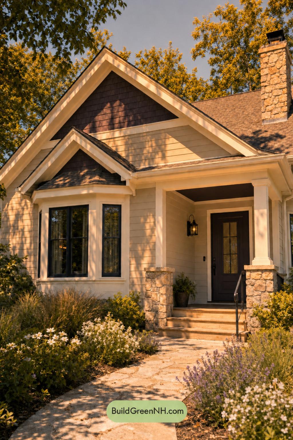Cream Color House Exterior Paint Scheme: Vanilla Aubergine - Golden Hour