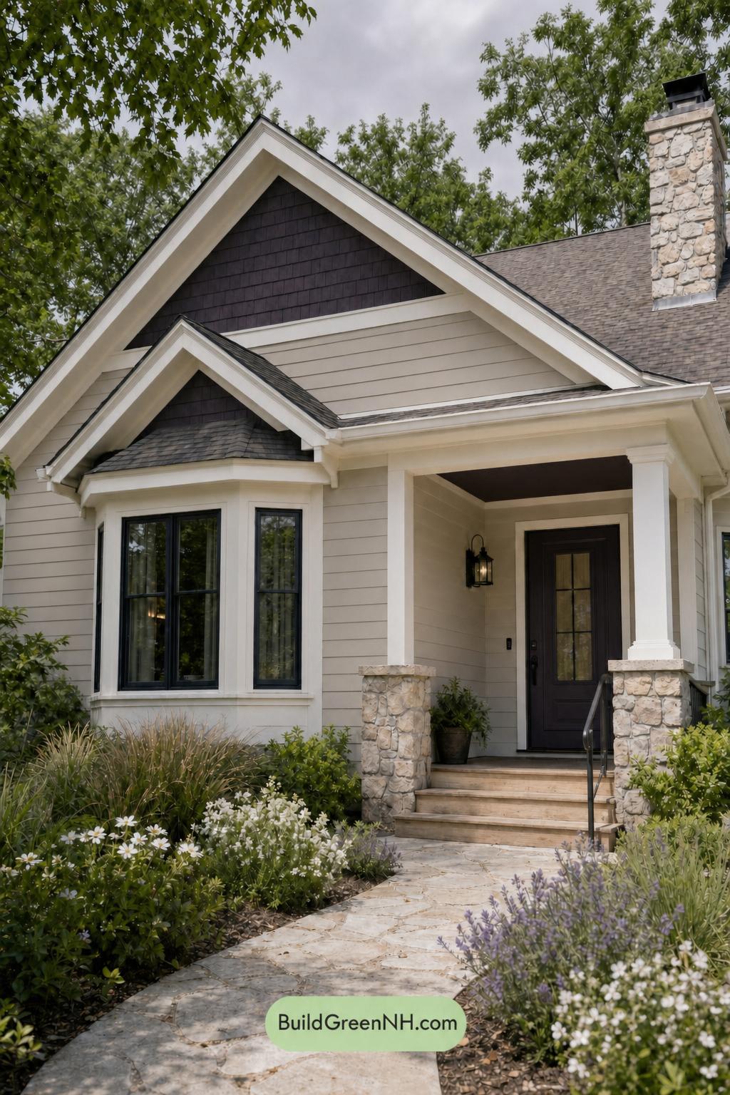 Cream Color House Exterior Paint Scheme: Vanilla Aubergine - Overcast