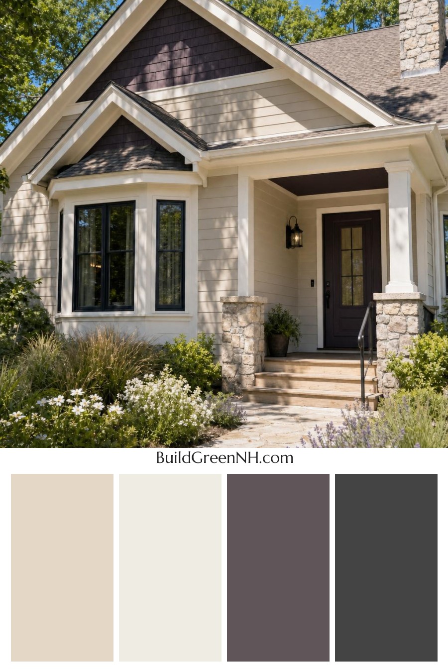 Cream Color House Exterior Paint Scheme: Vanilla Aubergine