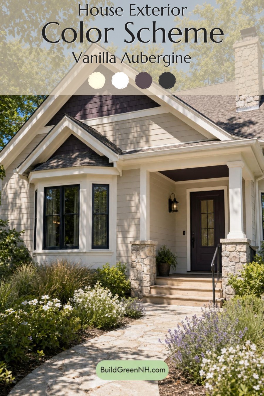 Cream Color House Exterior Paint Scheme: Vanilla Aubergine