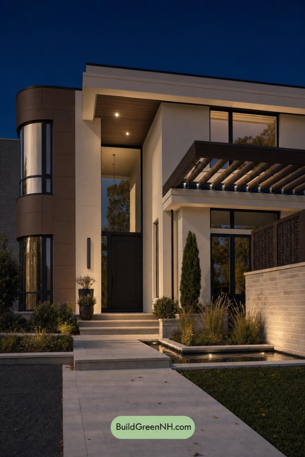 Cream Color House Exterior Paint Scheme: Vanilla Copper Quiet - Nighttime