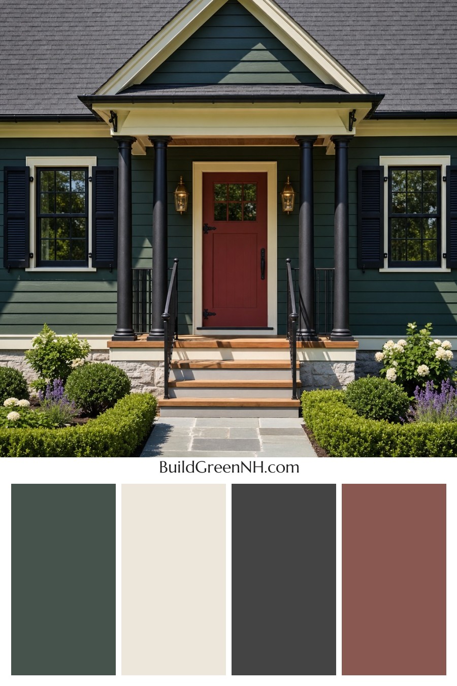 Earthy Green Cottage House Exterior Color Scheme: Bottle Green Lantern
