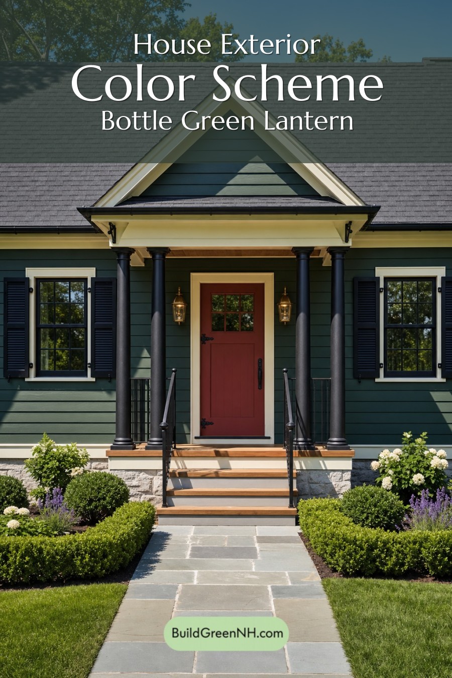 Earthy Green Cottage House Exterior Color Scheme: Bottle Green Lantern
