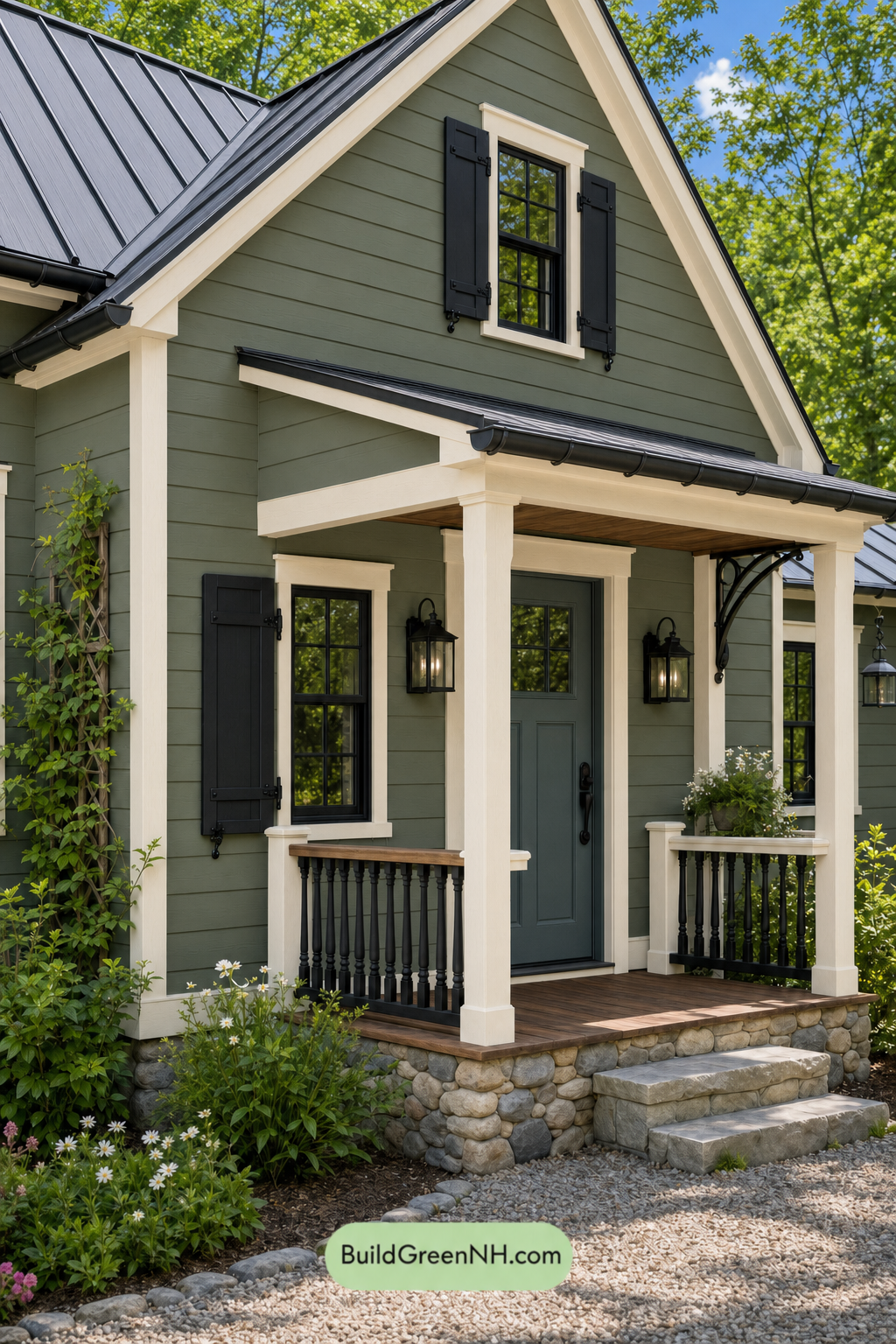 Earthy Green Cottage House Exterior Color Scheme: Cedar Green Ink