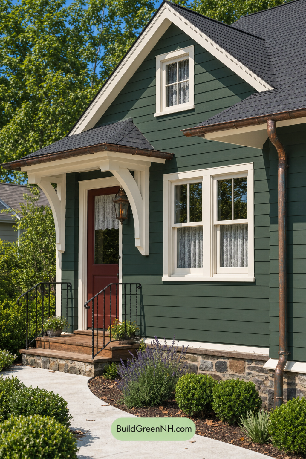 Earthy Green Cottage House Exterior Color Scheme: Deep Green Hearth