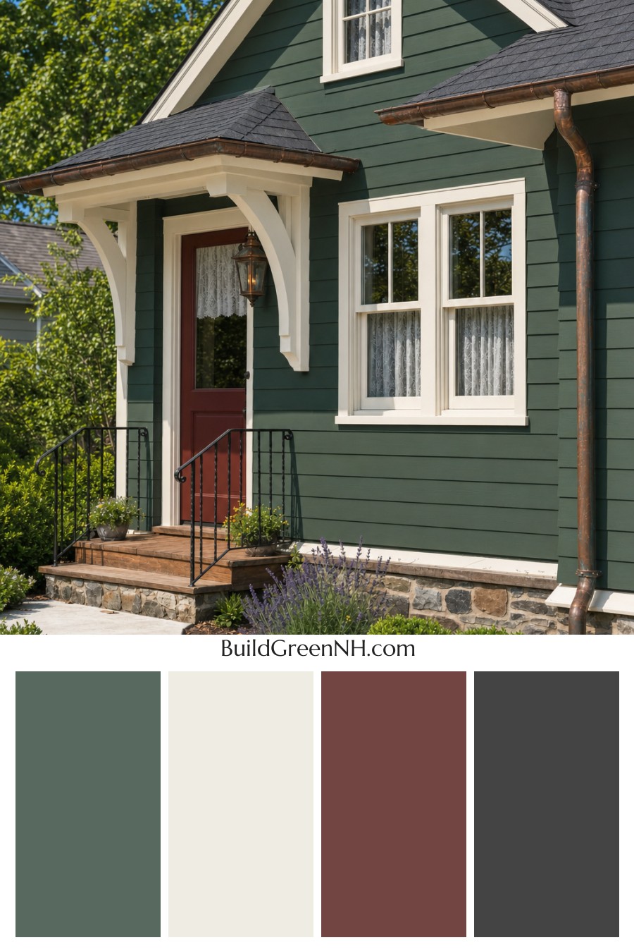 Earthy Green Cottage House Exterior Color Scheme: Deep Green Hearth