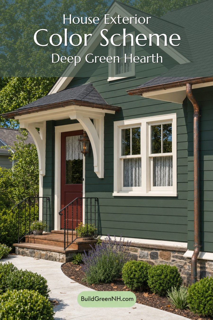 Earthy Green Cottage House Exterior Color Scheme: Deep Green Hearth