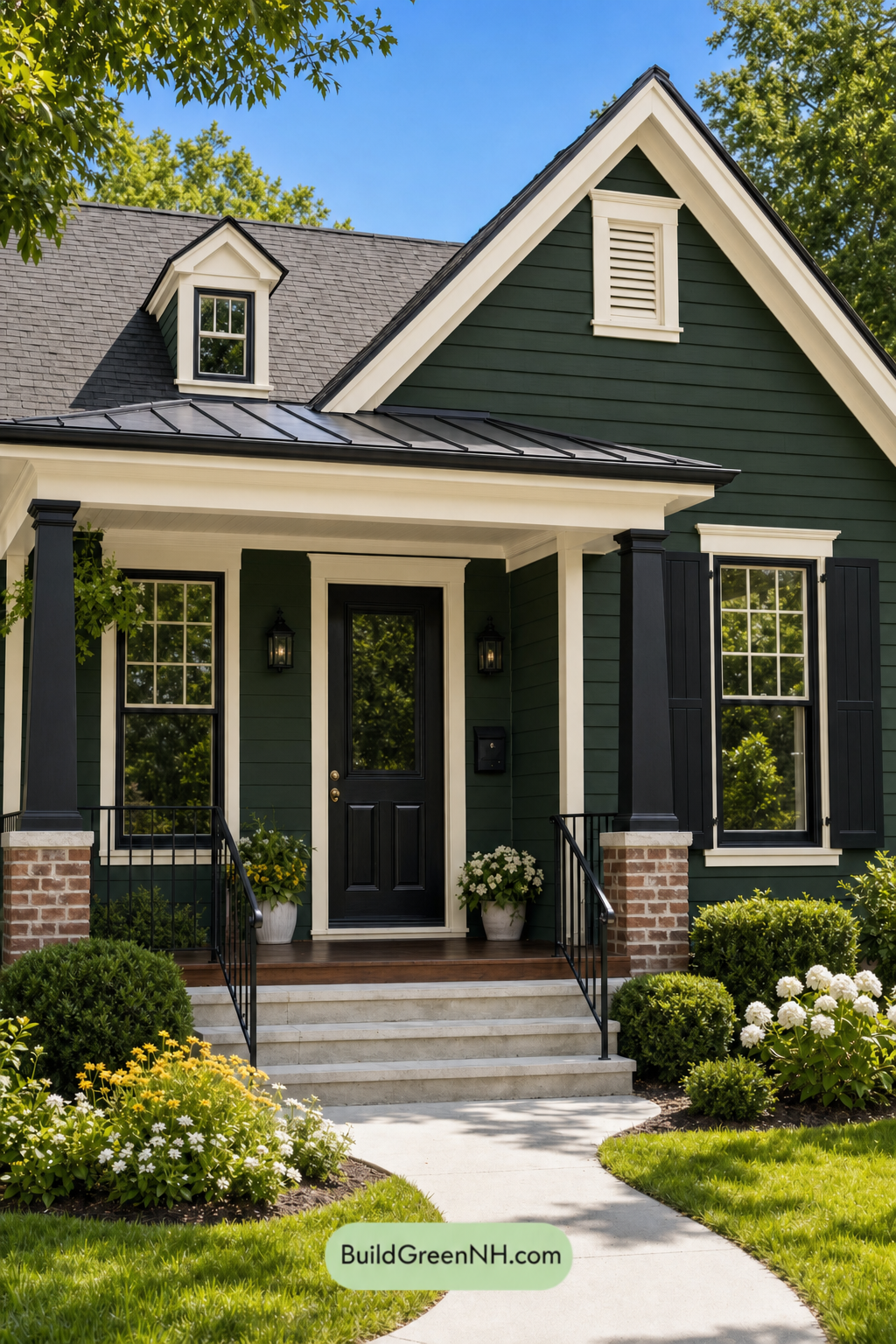 Earthy Green Cottage House Exterior Color Scheme: Emerald Pitch Black