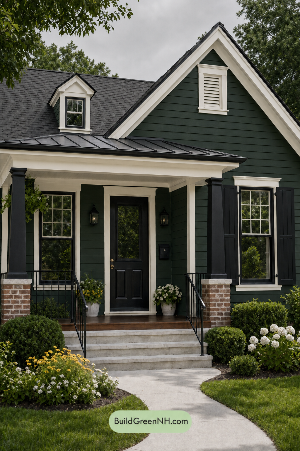 Earthy Green Cottage House Exterior Color Scheme: Emerald Pitch Black - Overcast