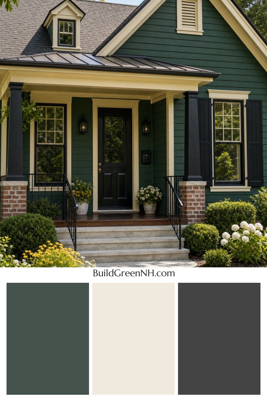 Earthy Green Cottage House Exterior Color Scheme: Emerald Pitch Black