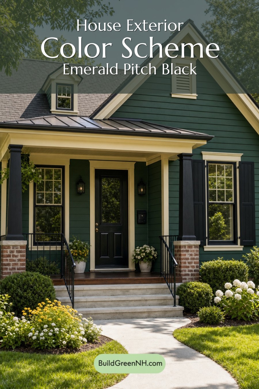 Earthy Green Cottage House Exterior Color Scheme: Emerald Pitch Black