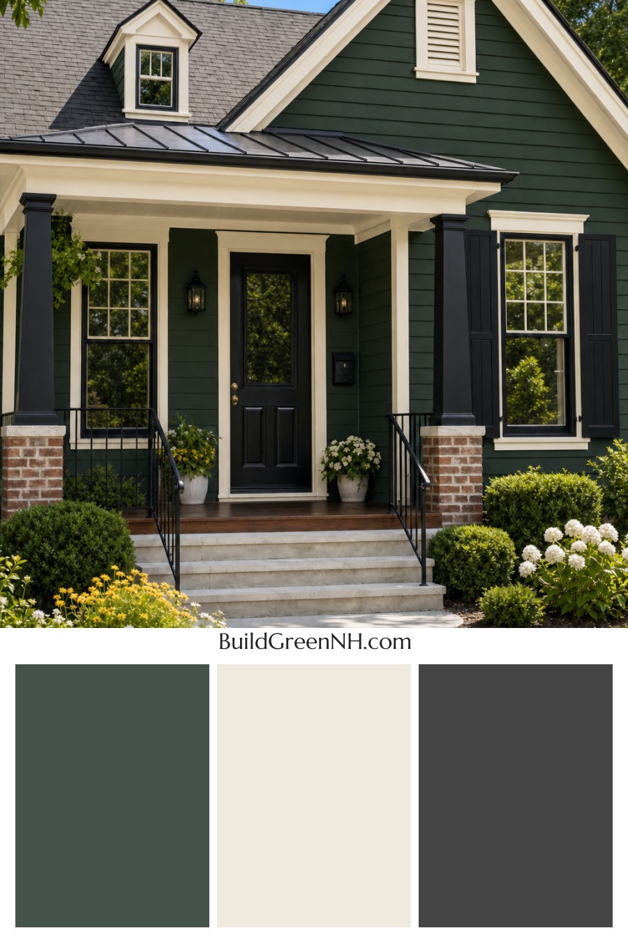 Earthy Green Cottage House Exterior Color Scheme: Emerald Pitch Black