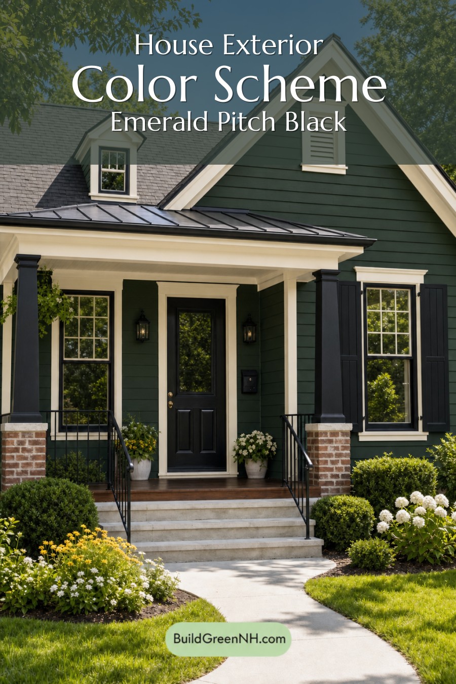 Earthy Green Cottage House Exterior Color Scheme: Emerald Pitch Black