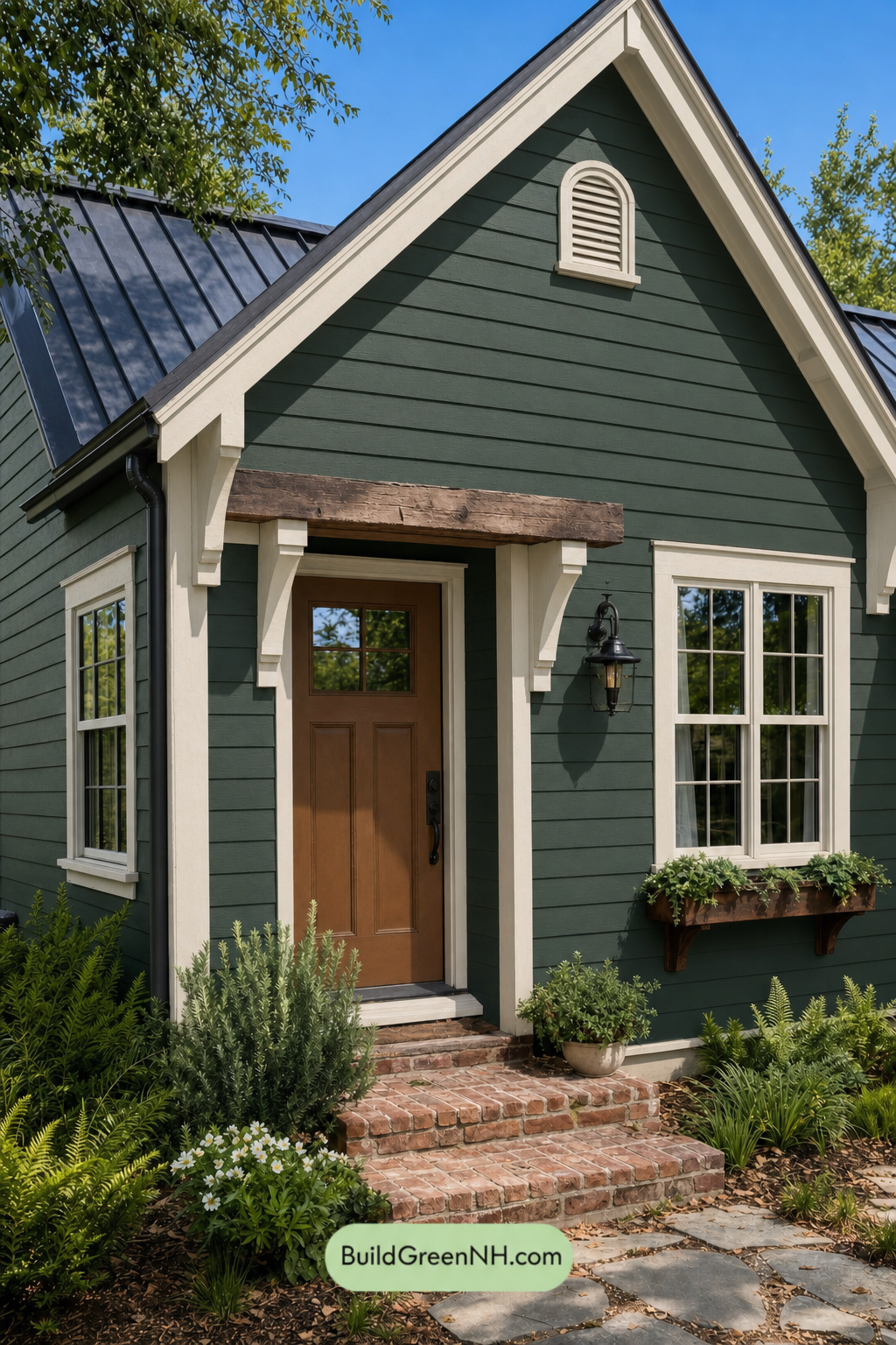 Earthy Green Cottage House Exterior Color Scheme: Fern Umber Cottage