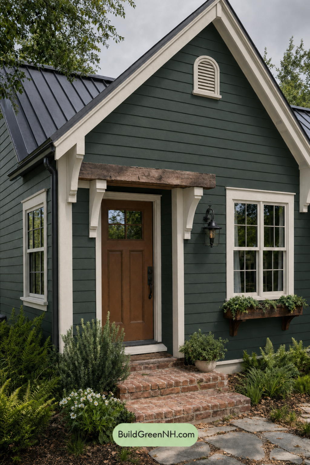Earthy Green Cottage House Exterior Color Scheme: Fern Umber Cottage - Overcast