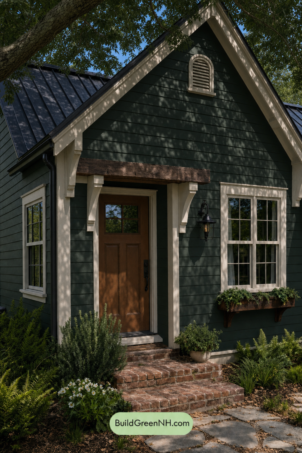 Earthy Green Cottage House Exterior Color Scheme: Fern Umber Cottage - Shade
