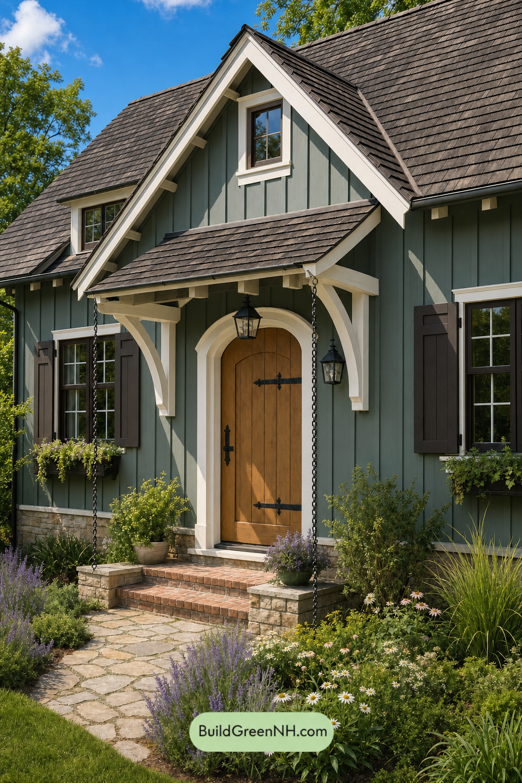 Earthy Green Cottage House Exterior Color Scheme: Juniper Cream Shadow